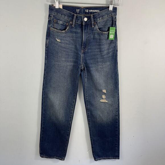 NWT Gap Teen Boys Size 12 Original Fit Jeans Blue Straight Leg Distressed - Picture 1 of 13
